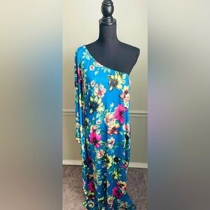 Koh Koh Tropical Flowers One Off Shoulder Maxi Formal Evening Dress Plus Size 3X